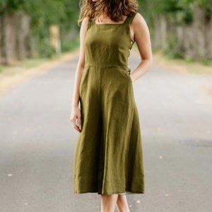 Son De Flor Linen Jumpsuit NWT Pinafore Wide Leg Overalls